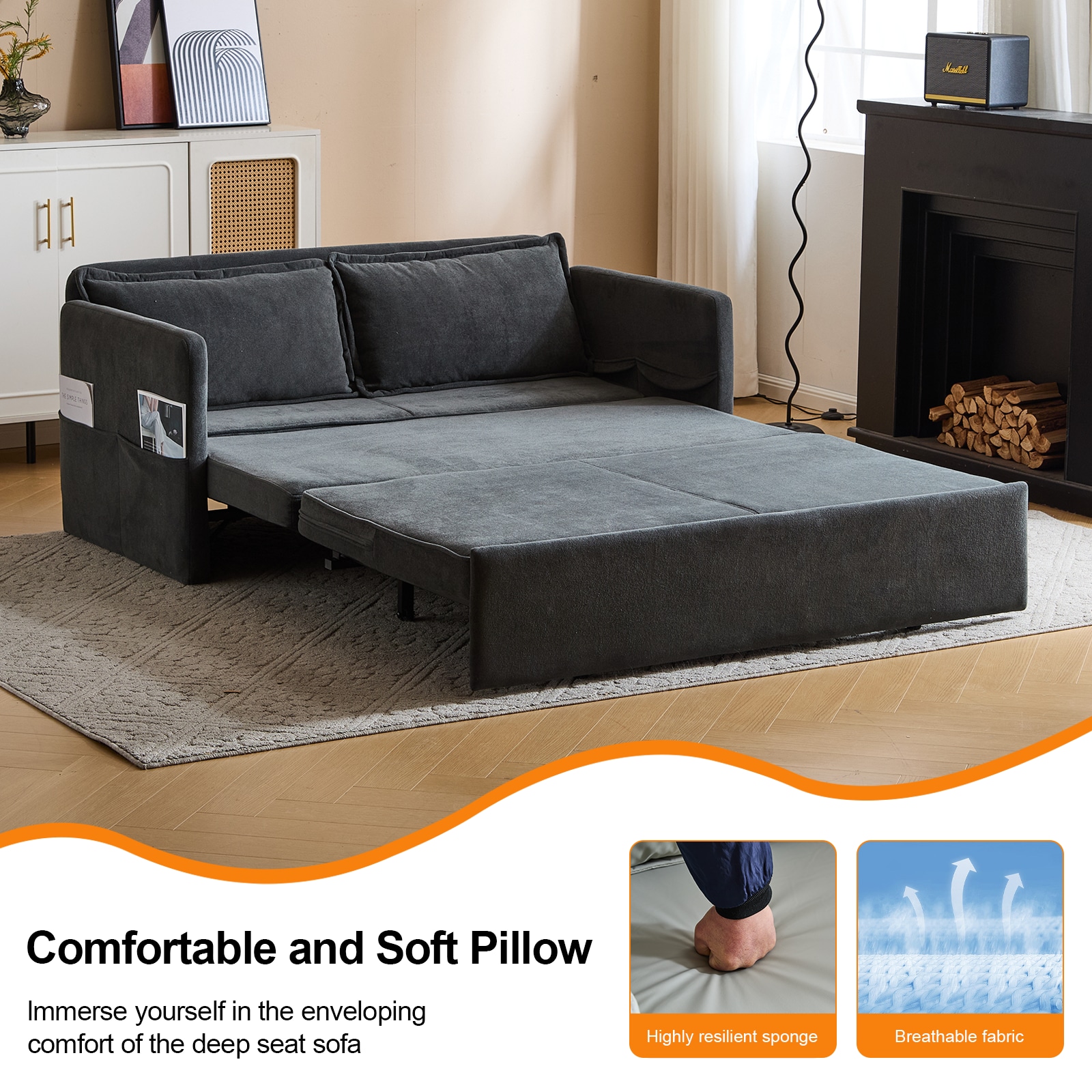 Adult Sleeper Chair Bed, 3-in-1 Convertible Sofa Chair Bed Pull-out Sofa Bed, Convenient Folding Tray Table with USB and Type-C Charging Ports Modern Loveseat for Living Room,DARK-GREY,Fabric Adult Sleeper Chair Bed, 3-in-1 Convertible Sofa Chair Bed Pull-out Sofa Bed, Convenient Folding Tray Table with USB and Type-C Charging Ports Modern Loveseat for Living Room,DARK-GREY,Fabric